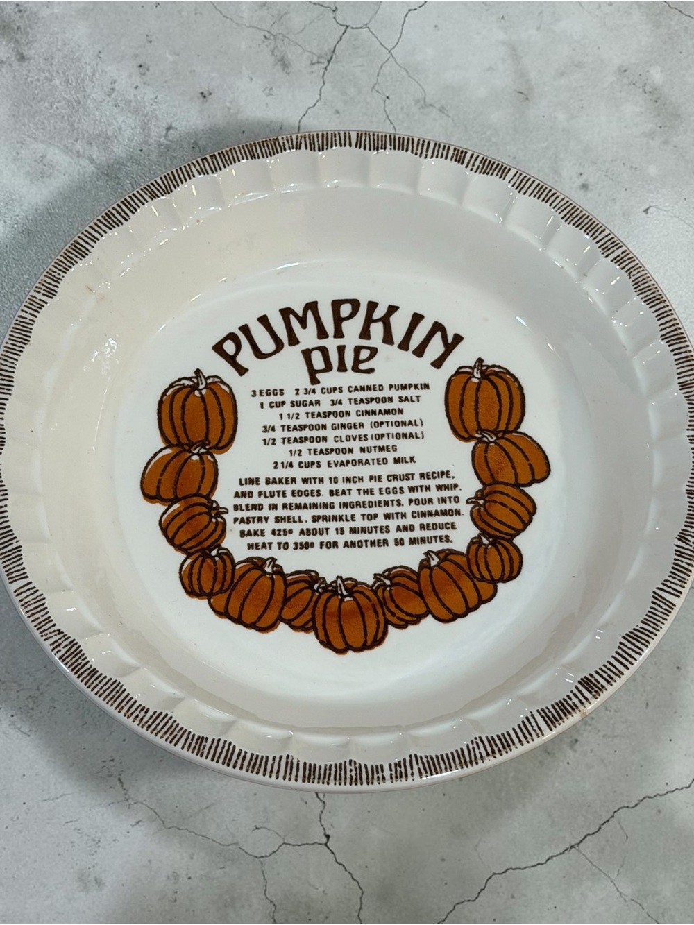 Royal China Country Harvest Pumpkin Pie Recipe Serving Dish Vintage